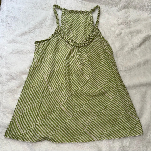 Banana Republic 100% Silk Womens Green Cream Patterned Tank M Woven Trim Y2K VTG - Picture 1 of 10